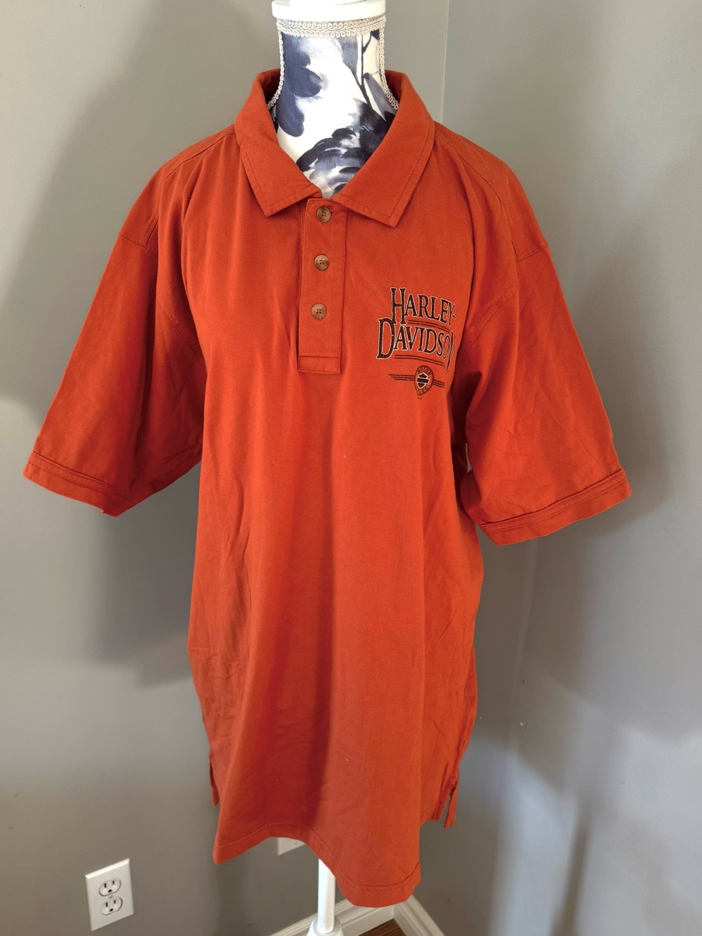 Y2K Harley Davidson Orange Short Sleeve Polo Shirt